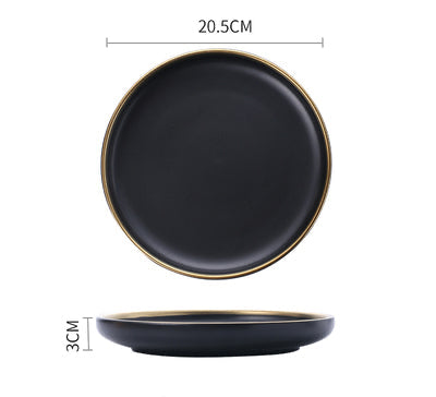 Black & White Ceramic Plate Set with Gold Rim