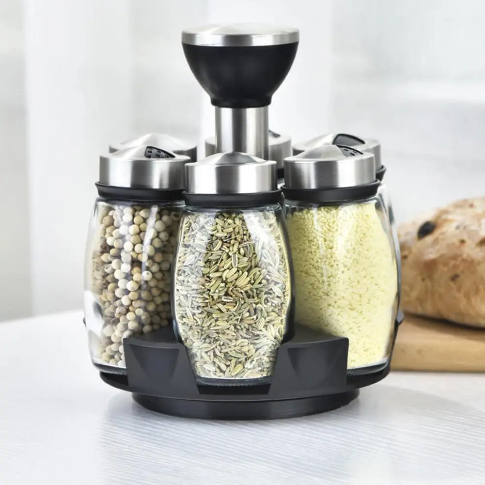 Rotating Spice Rack with Glass Jars