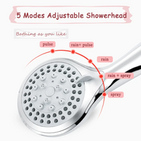 Five spray settings: pulse, rain + pulse, rain, rain + spray and spray