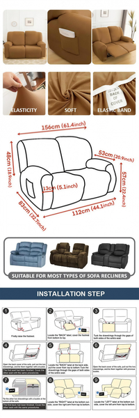 Stretch recliner sofa cover set, size chart, HD