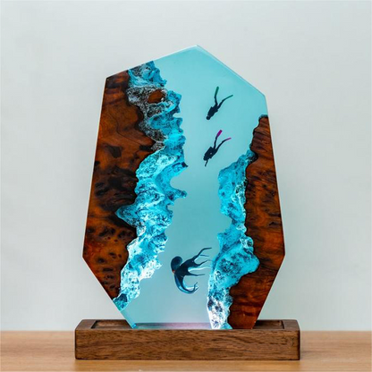 3D Diver & Octopus Resin Night Lamp – Handmade Epoxy Decor
