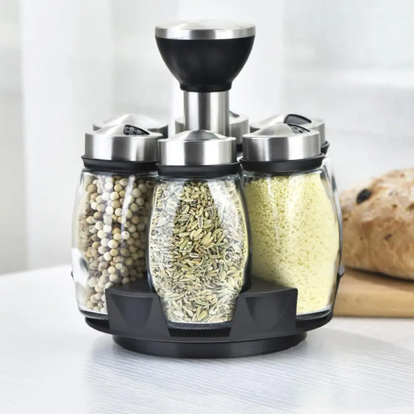 Rotating Spice Rack with Glass Jars