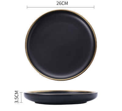 Black & White Ceramic Plate Set with Gold Rim