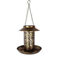 Solar Powered Metal Bird Feeder Lawn Light, Outdoor Garden Decoration