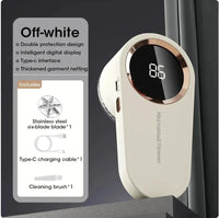 White fabric shaver with USB-C charging cable