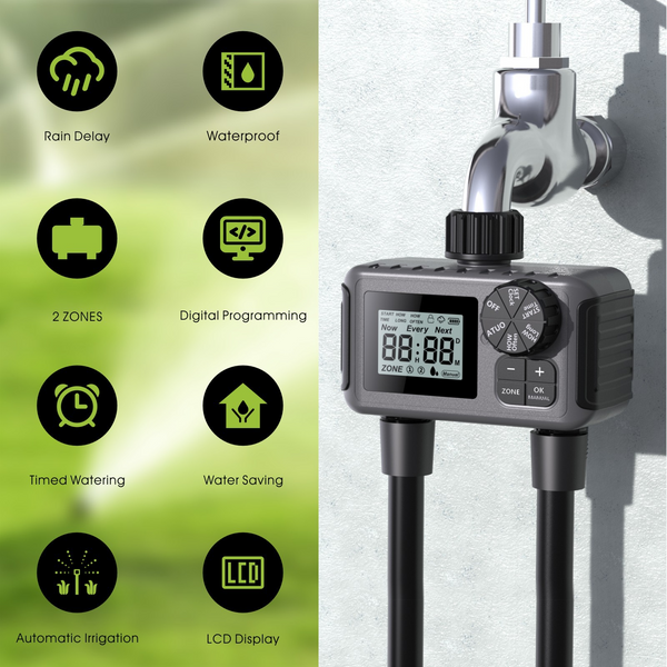 Dual-Channel Garden Irrigation Timer – LCD, 3 Programs