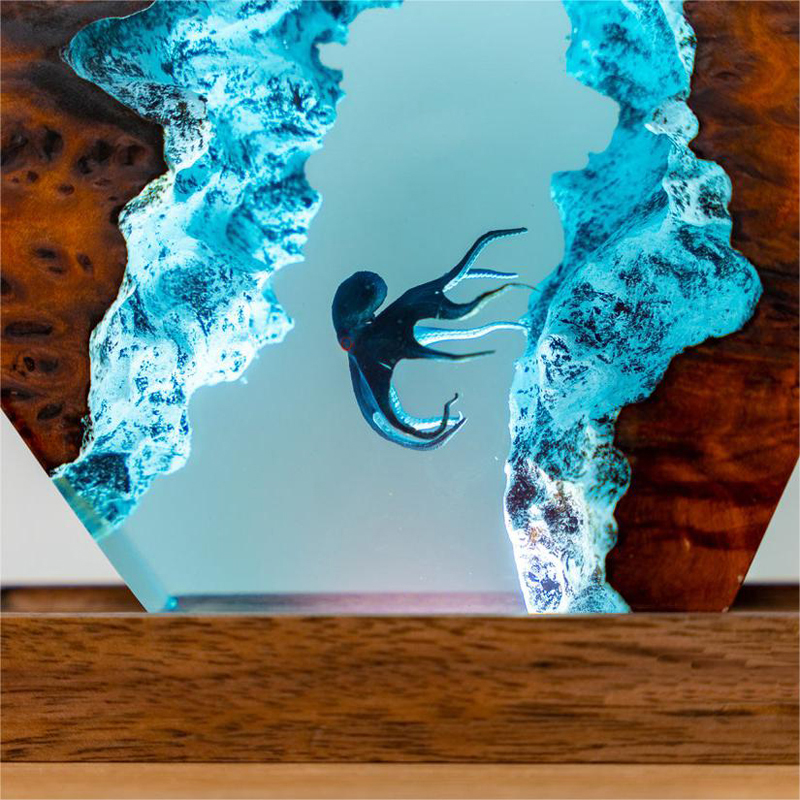 3D Diver & Octopus Resin Night Lamp – Handmade Epoxy Decor