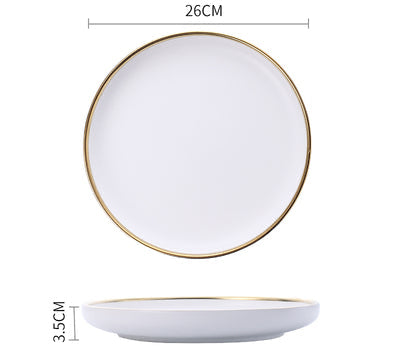 Black & White Ceramic Plate Set with Gold Rim