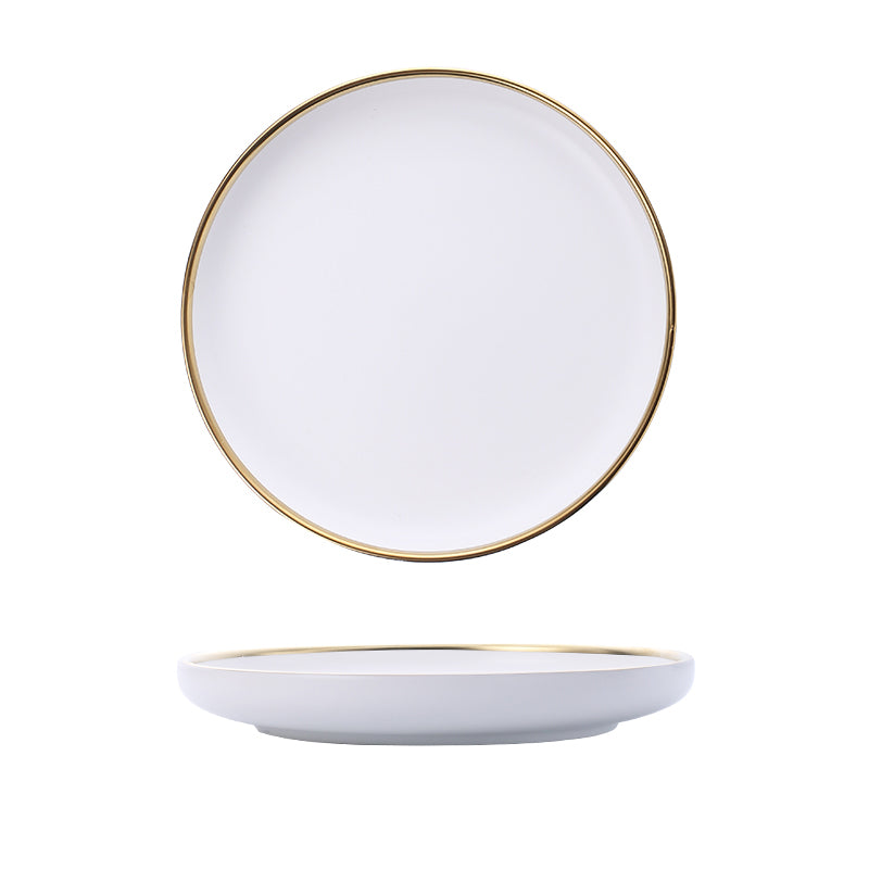 Black & White Ceramic Plate Set with Gold Rim