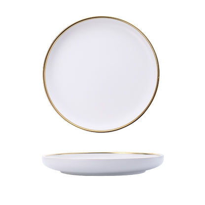 Black & White Ceramic Plate Set with Gold Rim