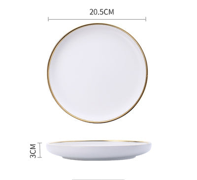 Black & White Ceramic Plate Set with Gold Rim