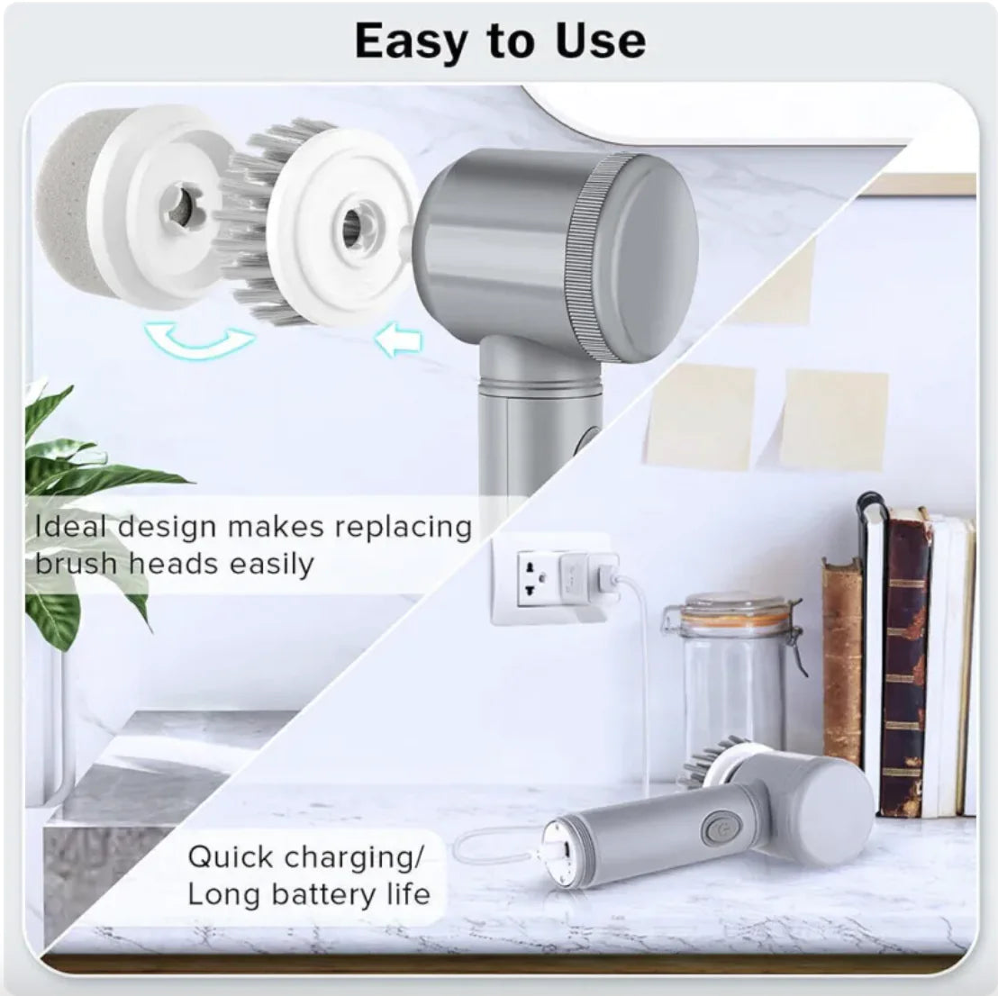 Handheld Electric Power Scrubber – 7 Brush Heads, IPX6 Waterproof, Rechargeable