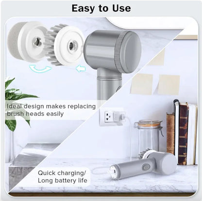 Handheld Electric Power Scrubber – 7 Brush Heads, IPX6 Waterproof, Rechargeable