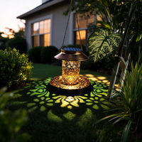 Solar Powered Metal Bird Feeder Lawn Light, Outdoor Garden Decoration